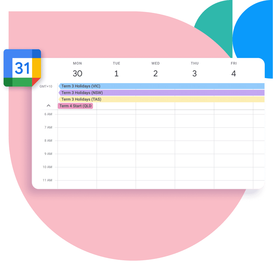 School holiday calendar interface